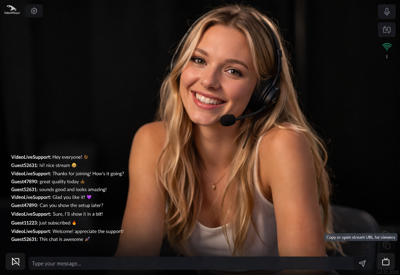 Webcam App WebRTC broadcasting interface