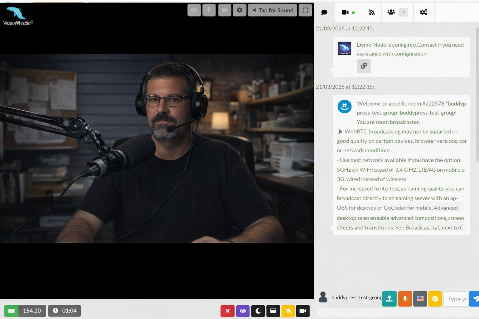 HTML5 Videochat broadcasting interface
