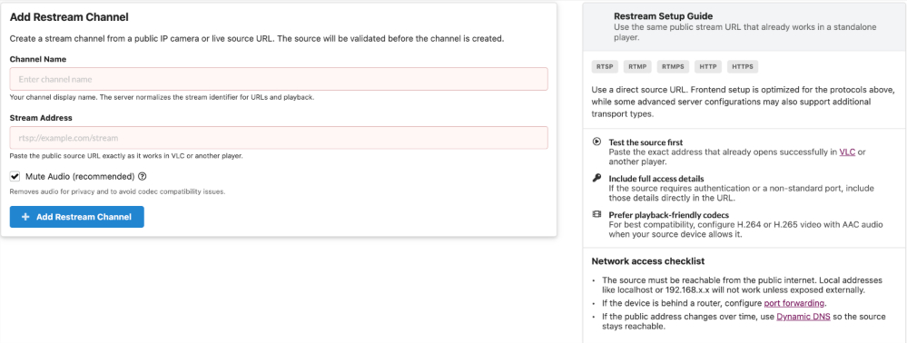 IP Camera RTSP streaming setup