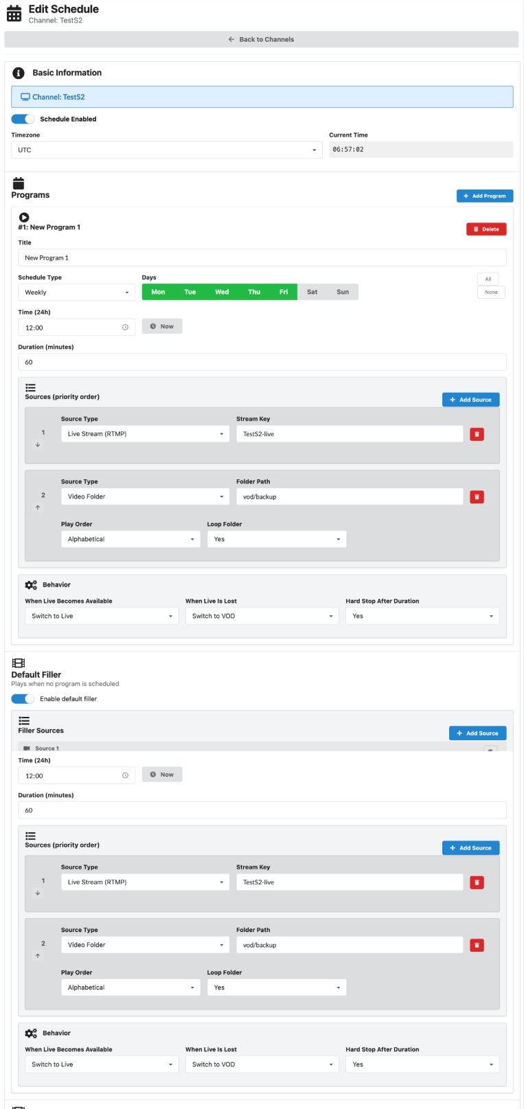 Schedule editor with programs and playlists